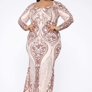 Sz XL LONG SLEEVE MERMAID DRESS SEQUIN ROSE GOLD